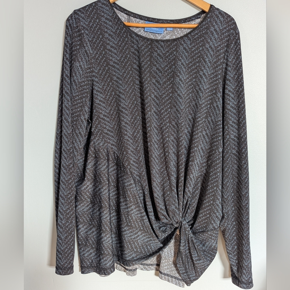 Simply Vera Vera Wang Charcoal Patterned Twist Front Long Sleeve Top Women's XL